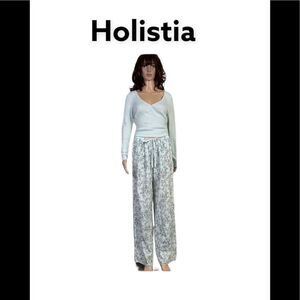 NEW Holistia  Blue Long Sleeve Shirt Printed Pants Two Piece Cotton Pajama Set L